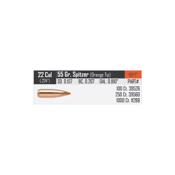 NOSLER 55gr Ballistic Tip Varmint Bullets 22 Caliber (100)